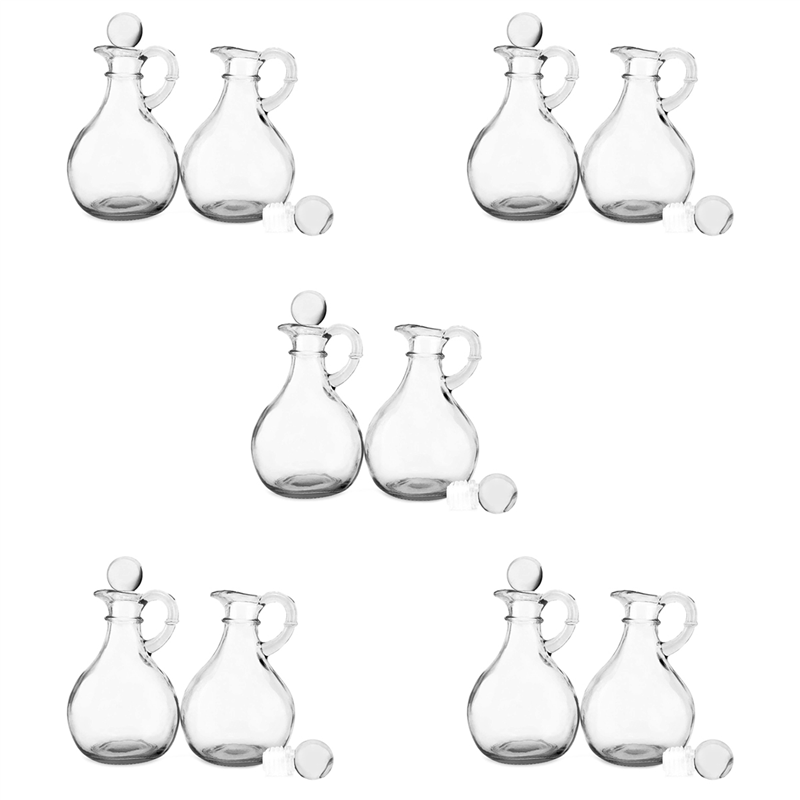 Glass Oil and Vinegar Bottles (10 Piece Set) Round Glass Oil Dispenser Bottle with Stopper