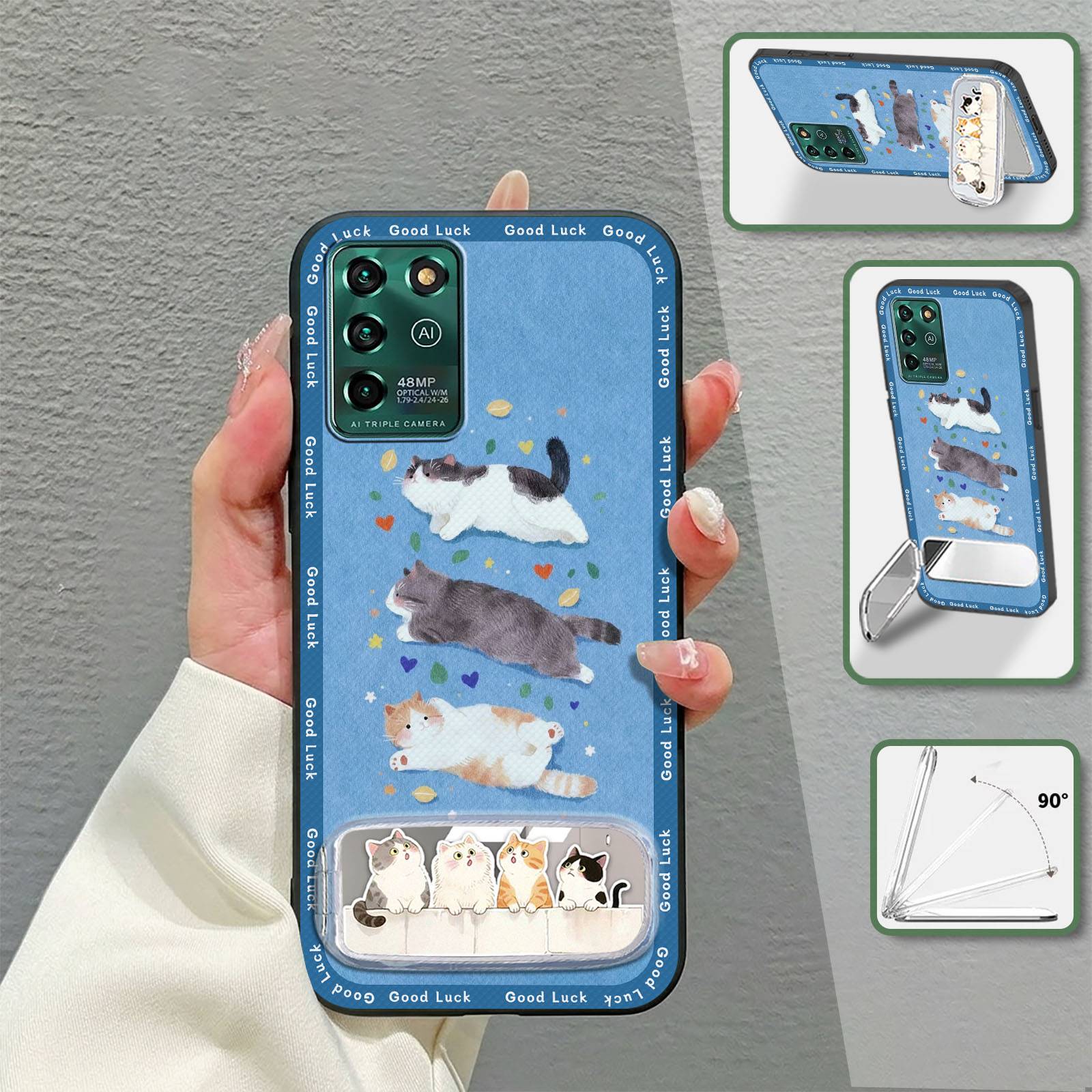 Cloth Patch Full wrap Phone Case For ZTE Blade V30 Vita/V2022 3D Cartoon Waterproof Durable Plush Makeup Mirror Cute TPU