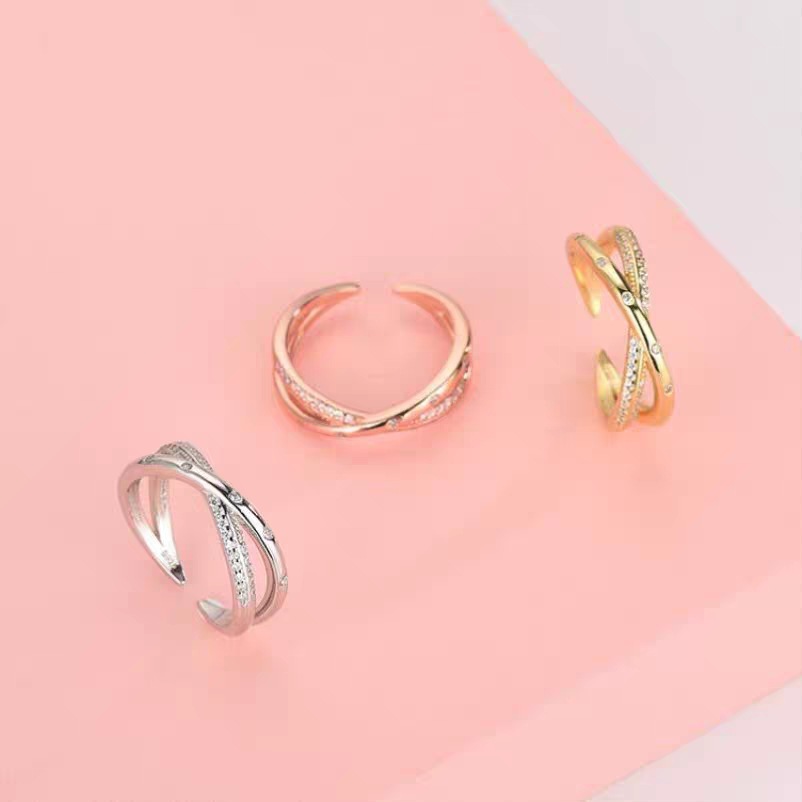 【Top-notch quality】Simple Rose Gold Ring Women's Zircon Fashion Design Cool Index Finger Ring Opening Adjustable