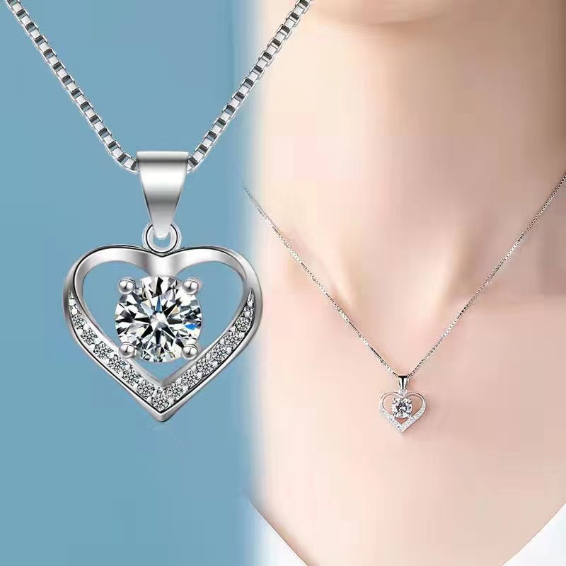 【New Arrivals】Heart of the Sea Blue Gemstone Pendant Love Diamond Necklace Heart-shaped Clavicle Chain Jewelry for Women