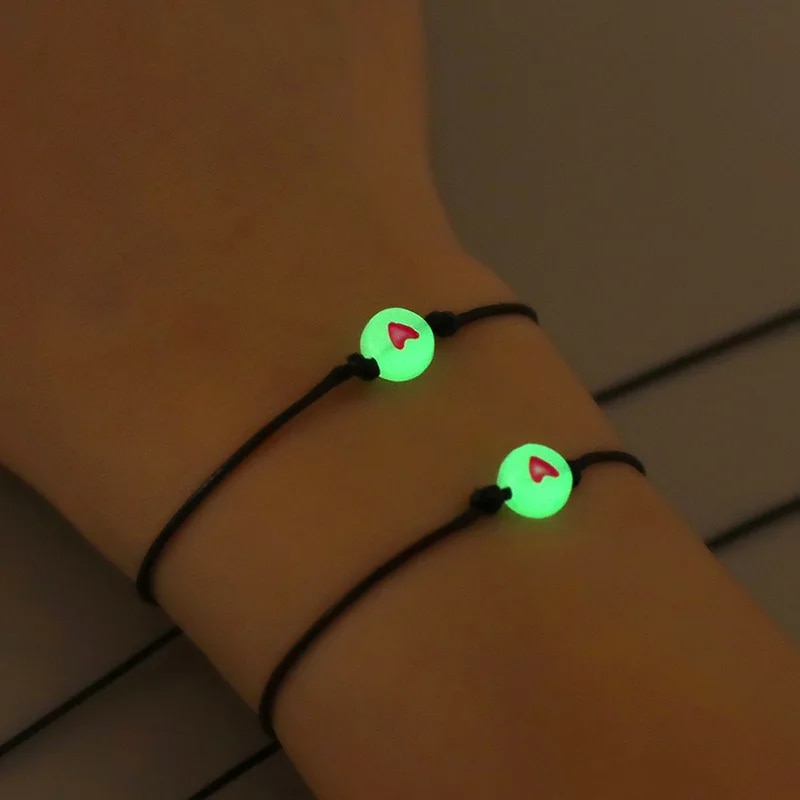 HOT 2Pcs Promise Couple Bracelets for Women Men Simple Luminous Heart Beaded Braided Bracelet Bangles Friendship Aesthetic Jewelry