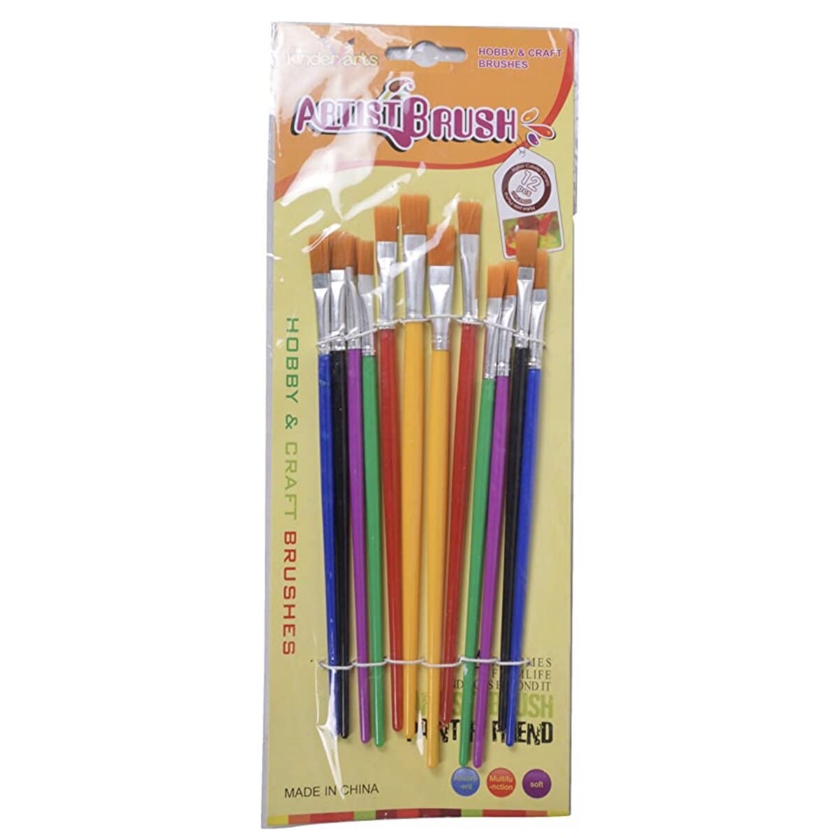 Kinder Arts 12 Pcs Colouring and Painting Brush Set for Kids | Kinder Art Hobby & Art Artists Brush - 12 Pcs