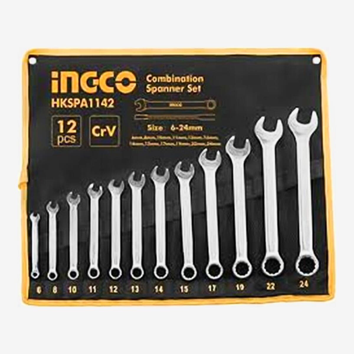 INGCO Power Tools 6-32mm 12pcs Combination Spanner Set Fine polished Packed by canvas bag