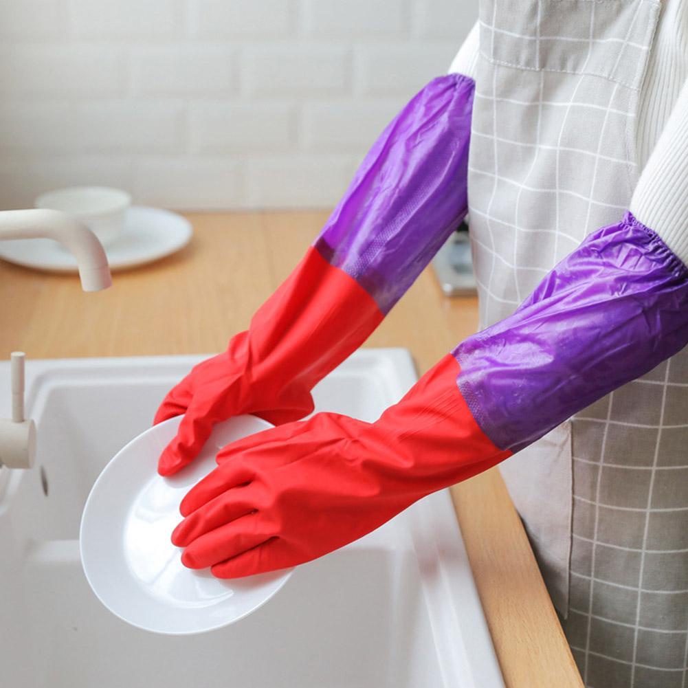 1 Pair Waterproof Cleaning Gloves Kitchen Silicone Dish Washing Gloves Long Gloves ( Colours May Vary)