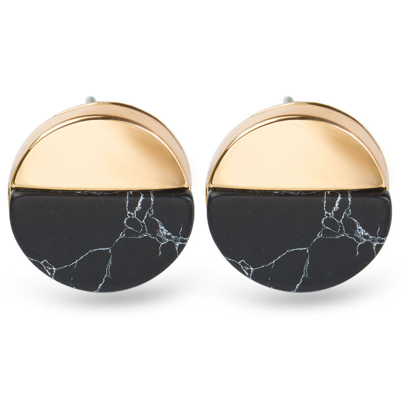 【Happy LifeStore】Retro Natural Natural Stone Round Triangle Square Shape Stud Female Geometric Cute Earrings