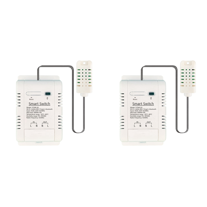 2X Tuya Smart WiFi Switch 3000W 16A Thermostat Temperature and Humidity Monitoring with Energy Consumption Monitor