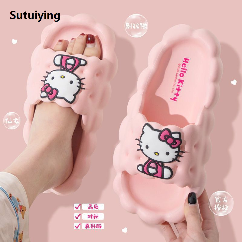 Sutuiying Sanrio Kuromi Anime Slippers Hello Kitty Women Indoor Slippers Comzy Sales promotion Anti-Slip House Flat Slipper Couples Slides Spring Summer