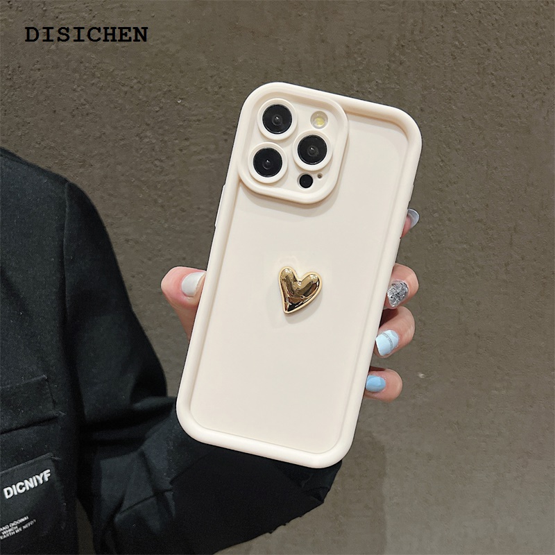 DISICHEN Luxury 3D Gold Heart Silicone Soft Phone Case For iPhone 15 14 13 12 11 Pro Max XS XR 7 8 Plus SE 2020 Shockproof Candy Matte Cover