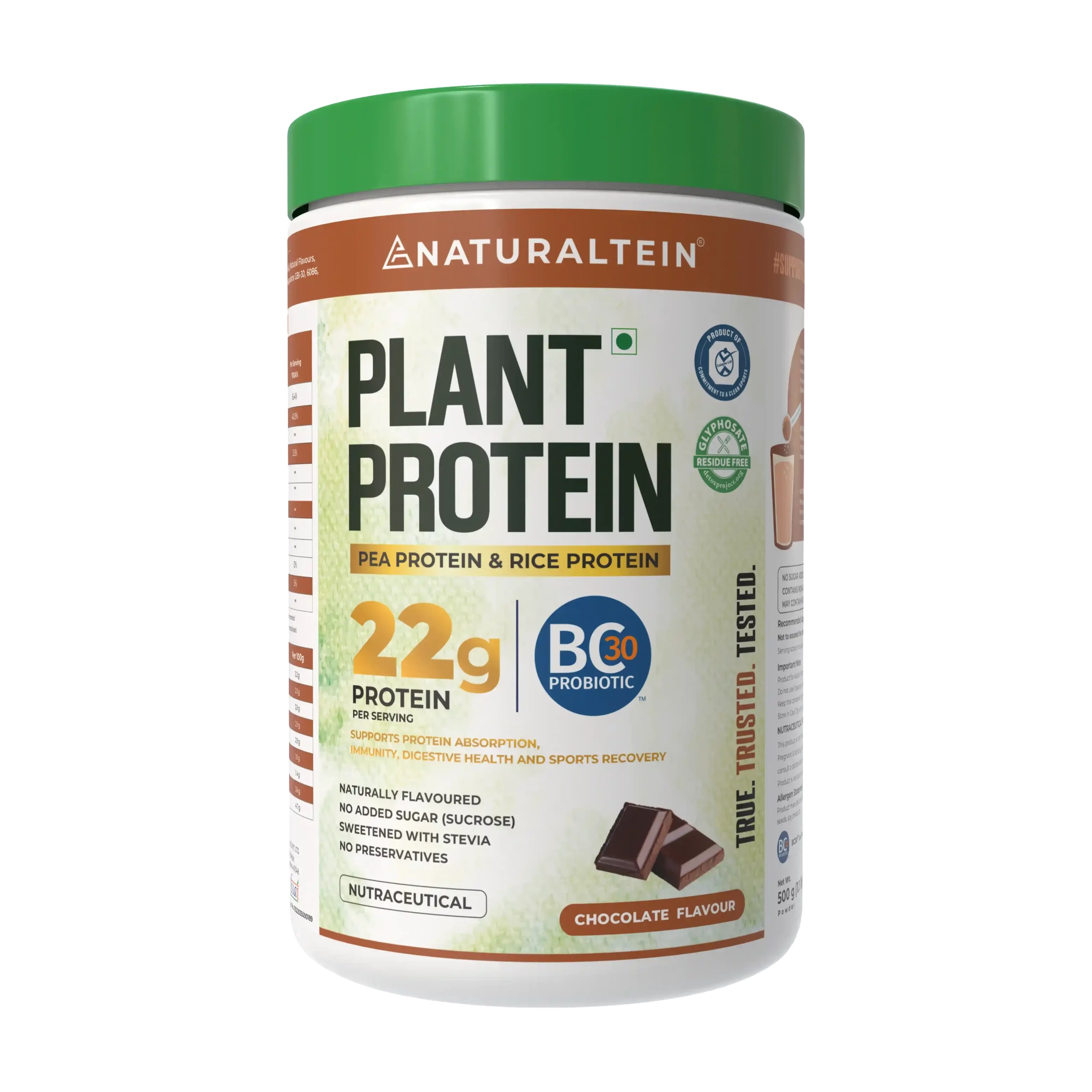 Naturaltein Plant Protein 500g (30g Serving) With BC30 Probiotic Trusted Natural Blend No Sugar For Strength, Energy, Gut Health