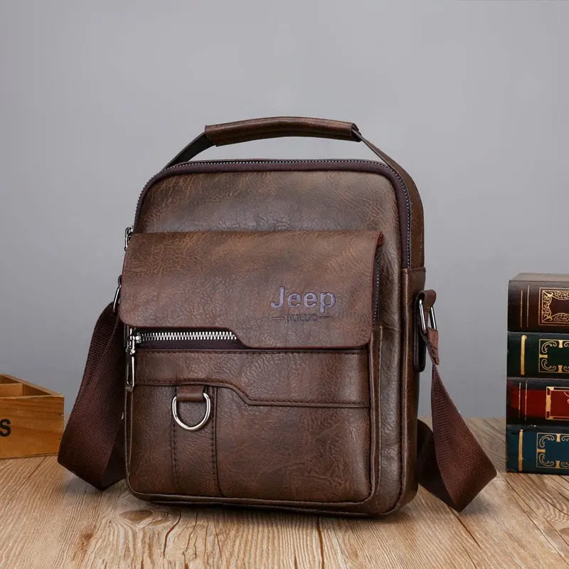 JEEP BULUO Crossbody Shoulder Bag For Men PU Leather Business Side Bag Passport Holder Travel Sling Bag