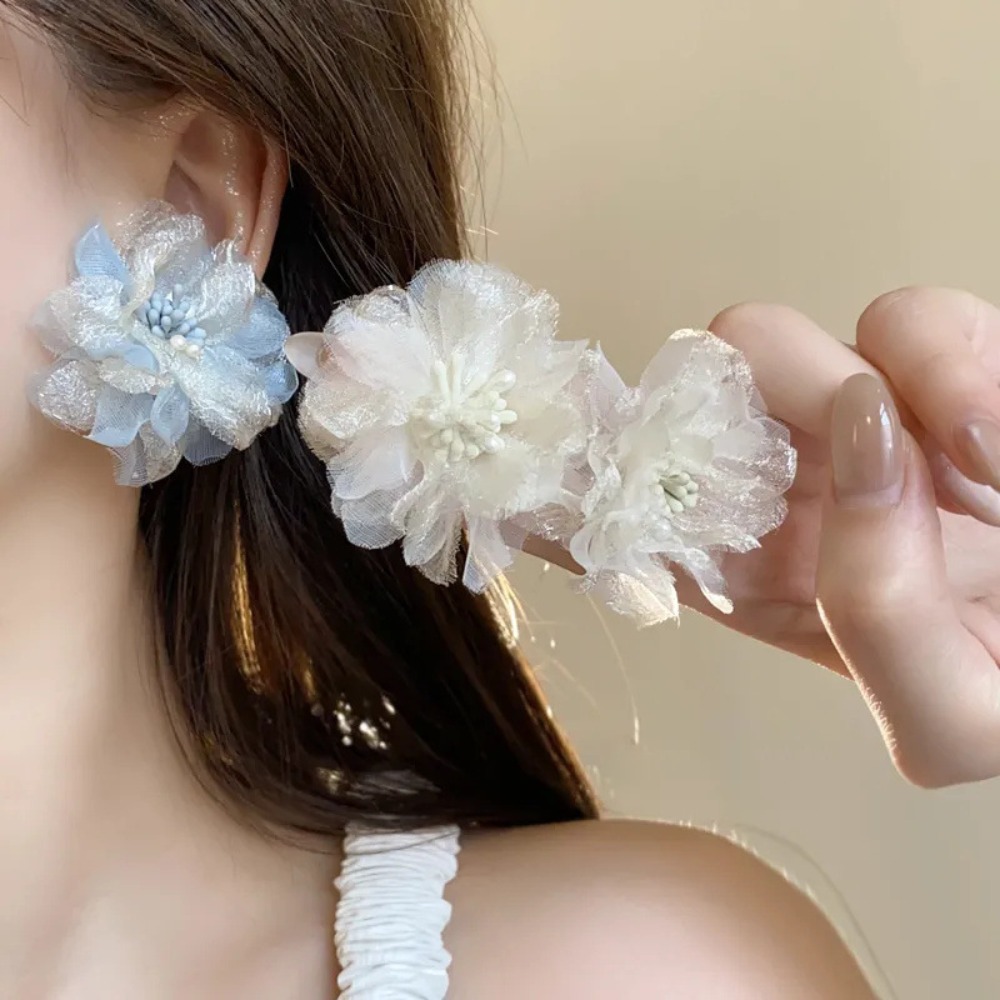 New Korean Style Three-dimensional Flower Stud Earrings Fresh Luxury Mesh Earrings Sweet Fairy Earrings
