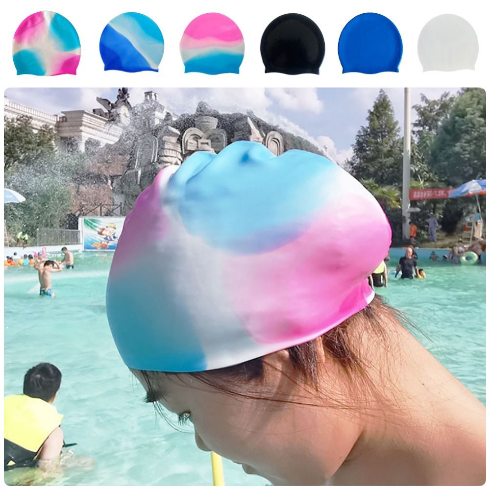 1Pcs New with Ear Protect Silicone Swimming Caps Waterproof Men Women Adults Diving Bathing Hats Pool Accessories High Elastic Swim Cap for Long Short Hair