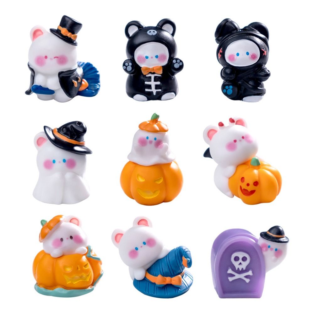 Toy Halloween Accessories Cartoon Pumpkin Bear Doll Resin Halloween Supplies Desktop Knick-knack Fairy Garden Party Ornaments Miniature Bear Figurine Festival Decoration