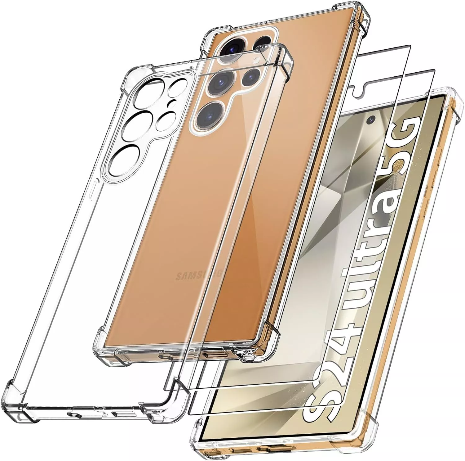 Samsung S24 Ultra S23 Ultra S22 Ultra Clear Cover with Camera Protection Reinforced Corner Bumper Clear Transparent Shockproof Soft Cover Case