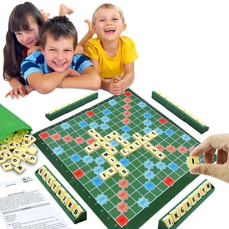 2-4 People Spelling Solitaire Box Chess Educational Toys Travel English Alphabet Scrabble Puzzle Board Game