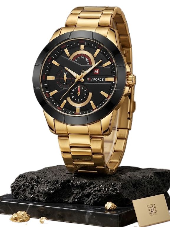 New Stylish Golden Attractive Stainless Steel Black Dial Daily Wear Watch For Gents