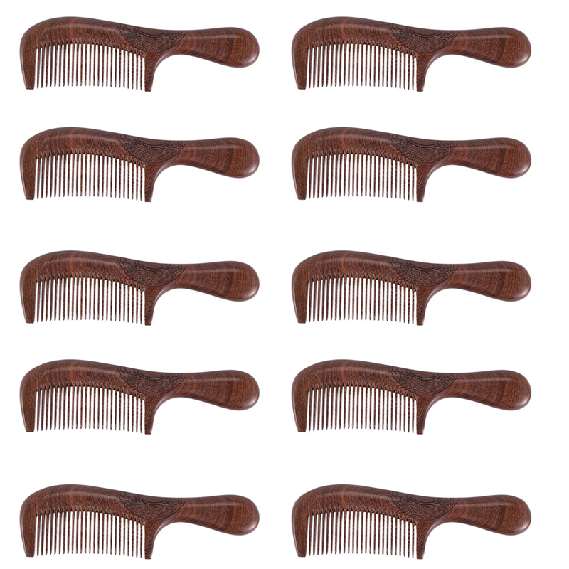10X Unisex Sandalwood Comb Women Men Home Travel Wood Anti-Static Fine-Tooth Comb Wooden Handles Hair Comb