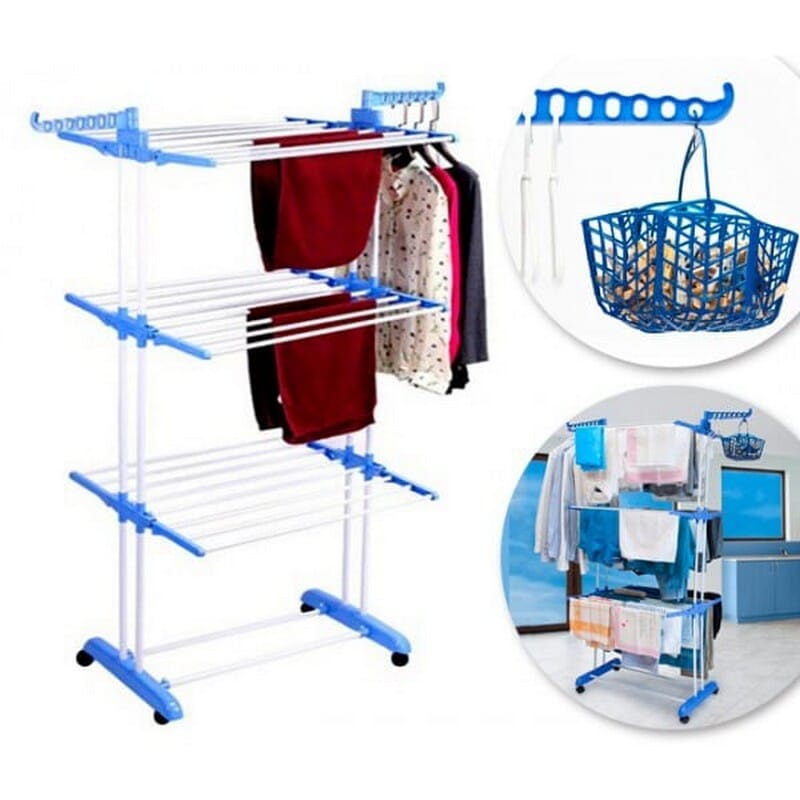 New Three Layer Clothes Drying Stand Rack Heavy Foldable Double Pole