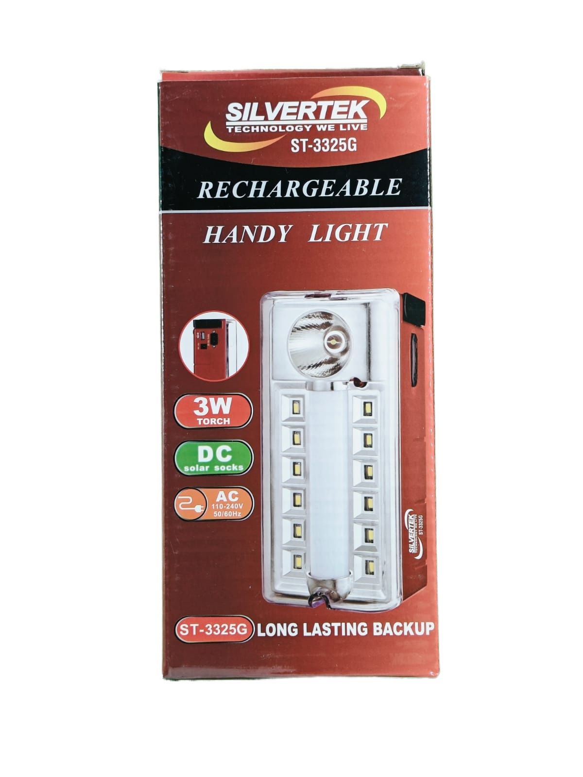Silvertek Rechargeable Handy Light ST-3325G | 3 Watt LED Torch | Solar & USB Charging Option | Emergency Lantern with Torch & High Light | Long Operating Time | Rechargeable Battery