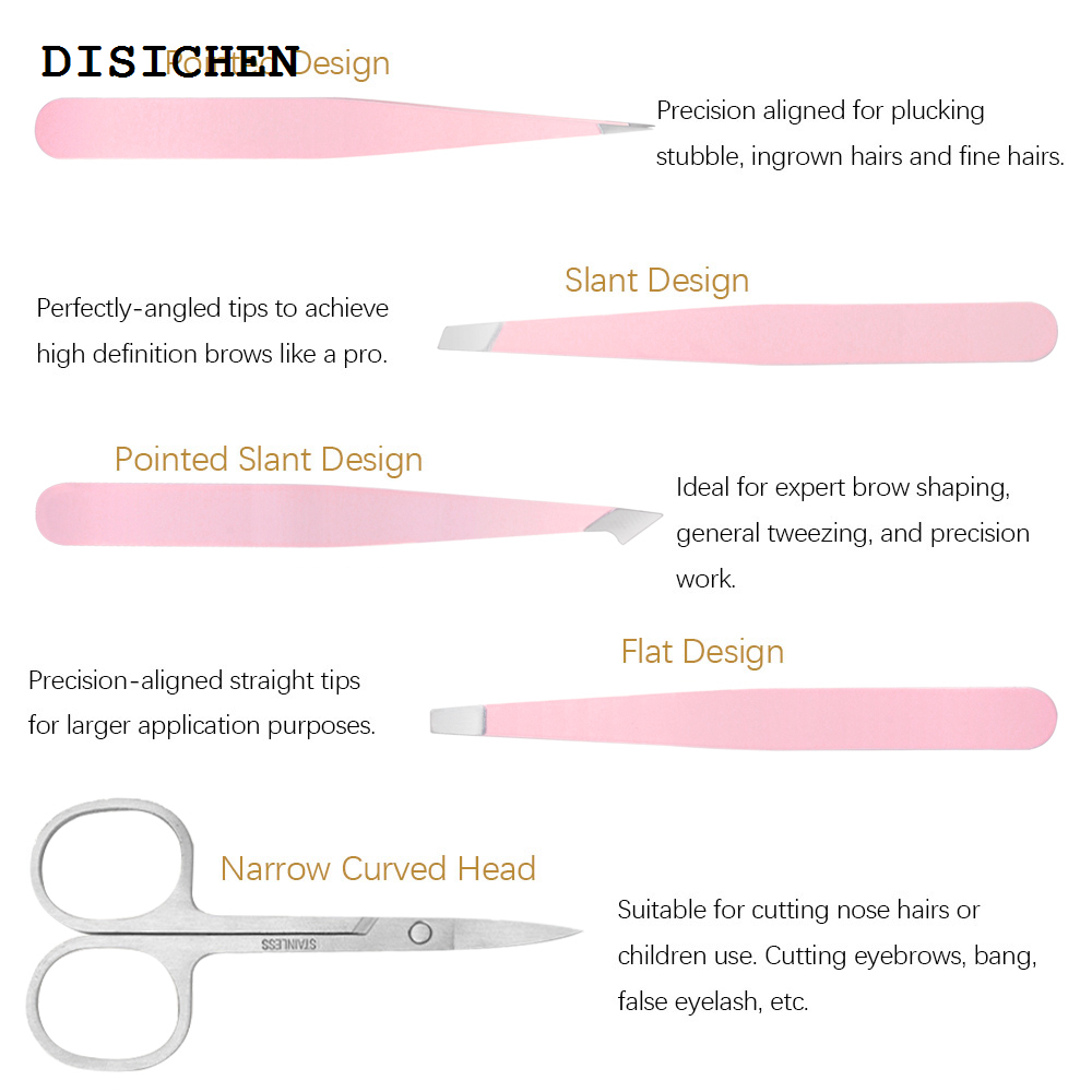 DISICHEN Portable 4/6PCS Eyebrow Tweezers Set Stainless Steel Hair Removal Eyelash Clip Point Slant Flat Tip Professional Eyebrow Clip Makeup Tool