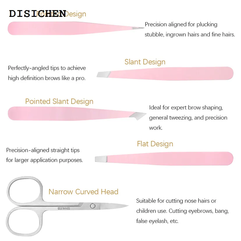 DISICHEN Portable 4/6PCS Eyebrow Tweezers Set Stainless Steel Hair Removal Eyelash Clip Point Slant Flat Tip Professional Eyebrow Clip Makeup Tool