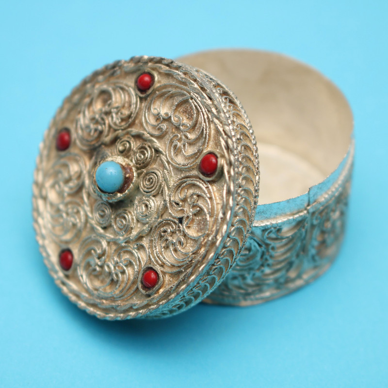 Small Silver Plated Hand Carved Jewellery Box