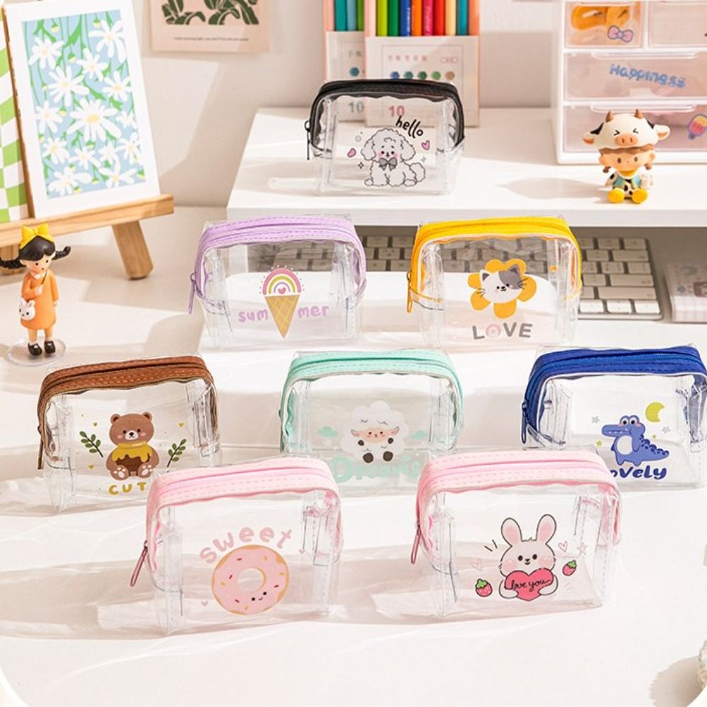 Cute PVC Mini Coin Bag Cartoon Transparent Portable Storage Bag Light Weight Multifunction Lipstick Bag