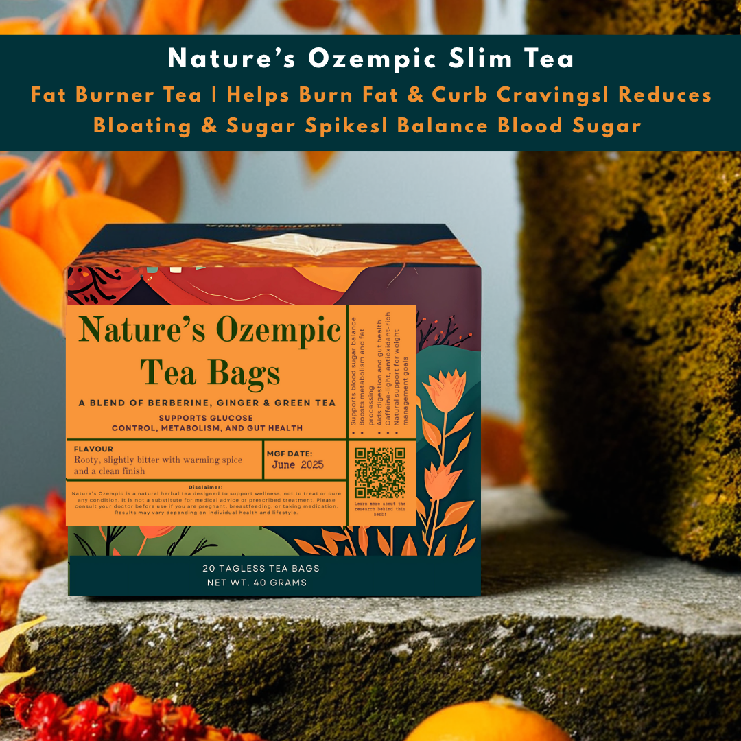 Nature’s Ozempic Slim Tea - Herbal Slimming Tea with Berberine, Green Tea & Ginger - Tagless Tea Bags, Pack of 20