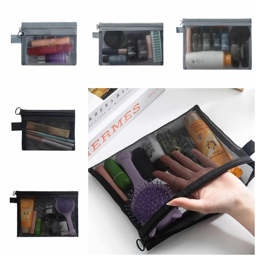 Fashion Large Capacity Mesh Cosmetic Bag Square Bag Pencil Cases Makeup Bag Wash Pouch Transparent Cosmetic Cases Ladies