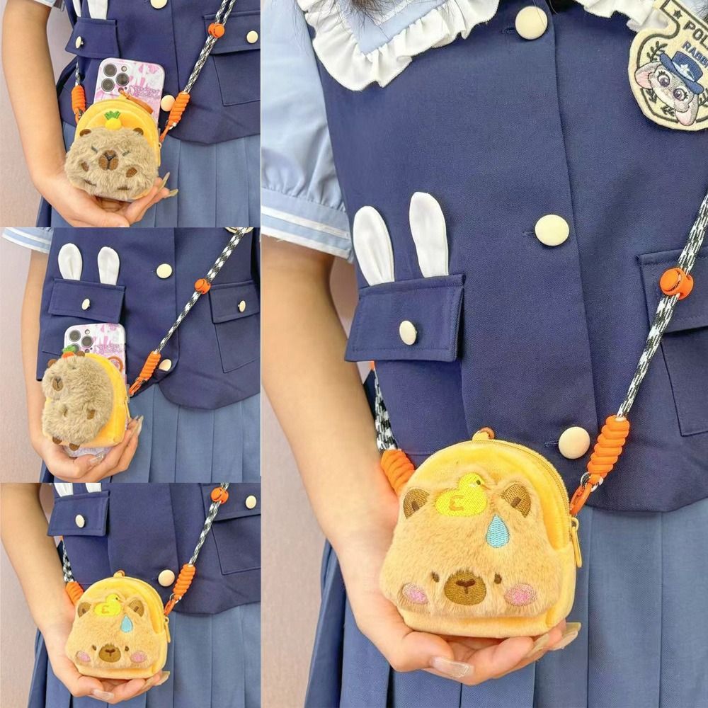 Funny Anime Plush Capybara Coin Purse Lovely Cartoon Wallet Cell Phone Bag Multi Functional Shoulder Messenger Bags