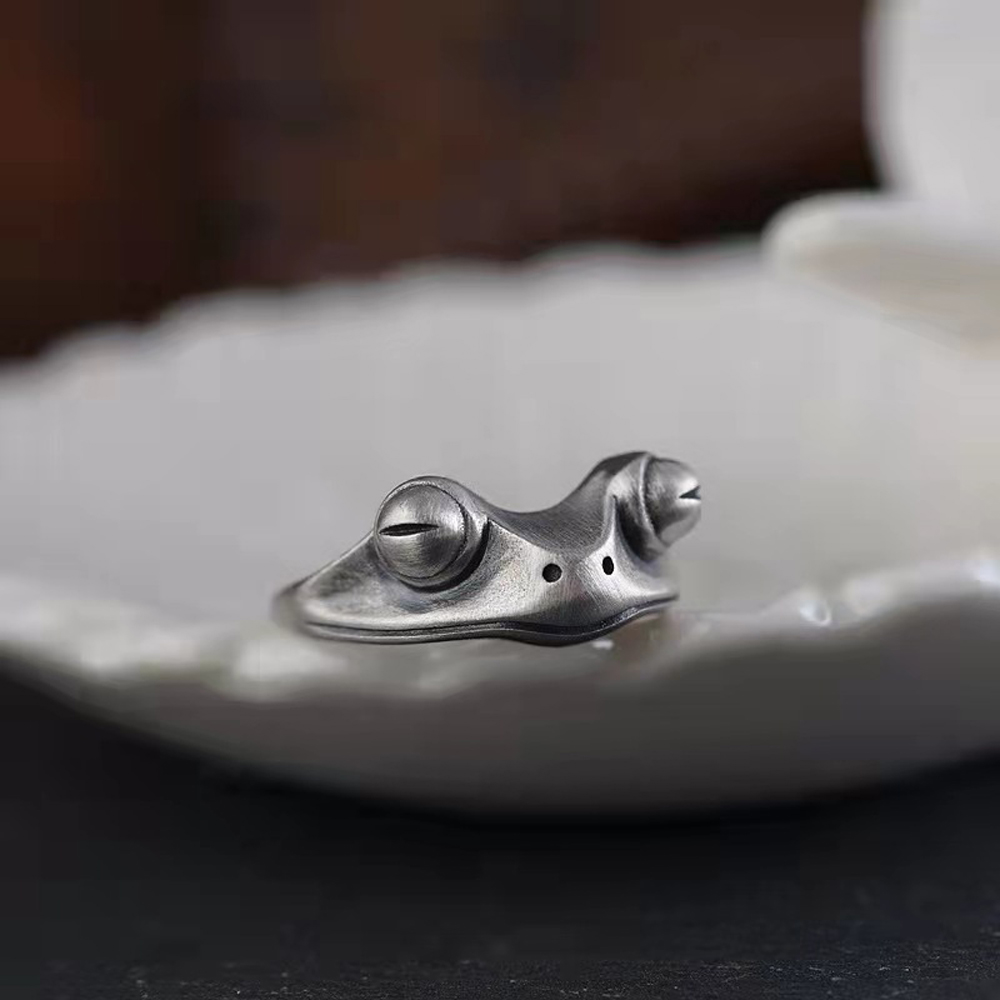 Female Unisex Vintage Retro for Women Bohemian Opening Ring Resizable Frog Finger Ring Color