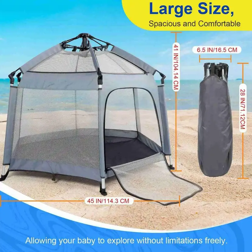 Pop Up Sun Protective Oxford Cloth Portable Baby Outdoor Indoor Play Tent Gray