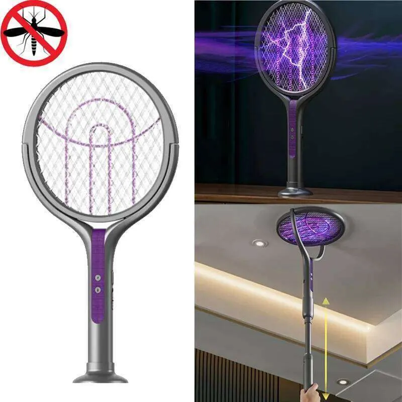 3 in1 Electric Bat Rotary Pest Control Stick Indoor and Outdoor Hand-held Mosquito Swatter with Telescopic Rod - image 1