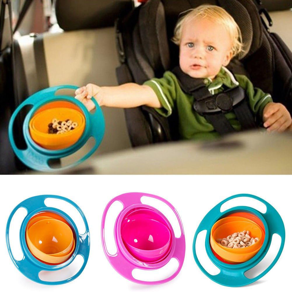 Vylon Magic Gyro Bowl 360 Degree Rotate Spill-Proof Bowls with Lid Plastic Creative Dishes Practice Feeding Bowls For Toddler Baby Kid