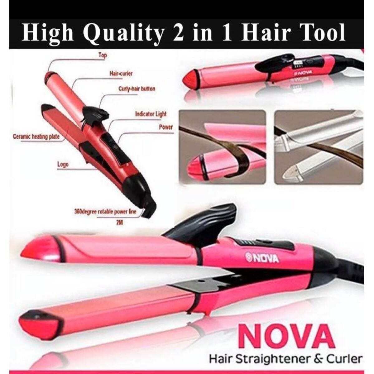 NOVA 2 in 1 Hair Straightener and Curler Professional Iron
