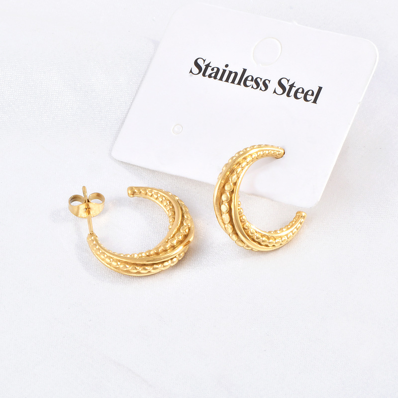 【Mega Sale】New Semi-round Female Titanium Steel Gold C- shaped Earrings Luxury Niche Earrings High Quality