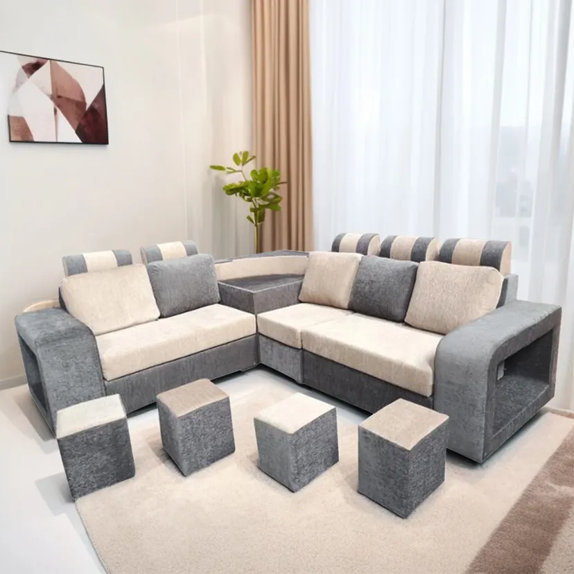 Square Handle White / Brown Sofa