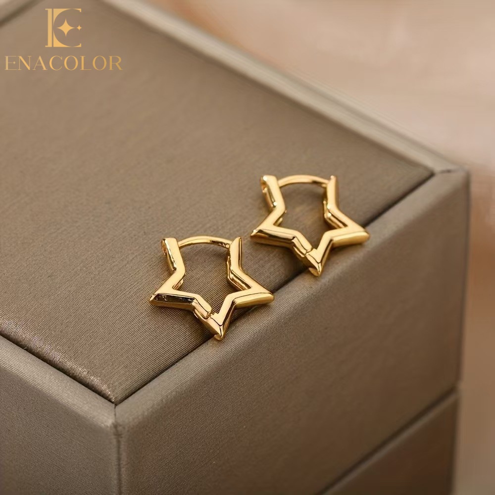 Enacolor Simple Trendy Gold Star Hoop Earrings for Women Girl Fashion Accessories