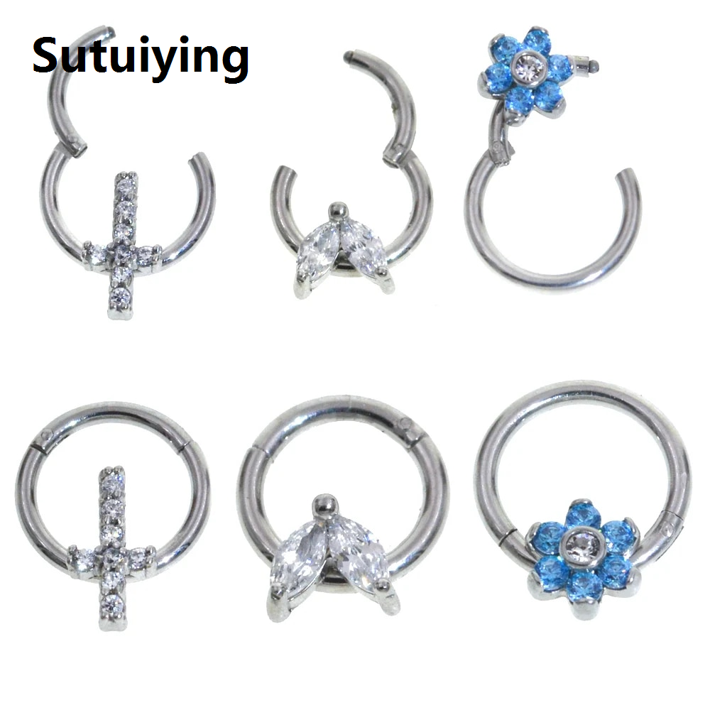 Sutuiying 1Pc 6-12mm Surgical Steel Segment Nose Ring Septum Clicker Ear Helix Tragus Hoop Ring Body Piercing Hanger Clip On Jewelry