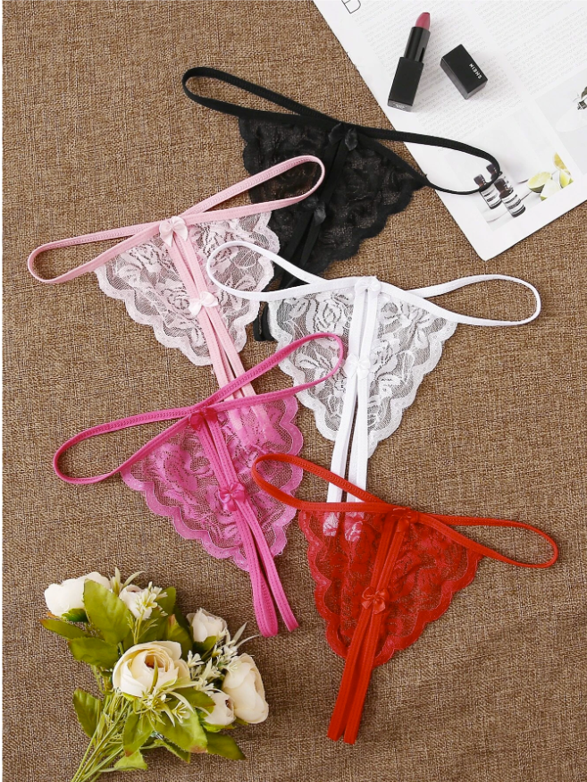 1 Pcs Floral Lace Crotchless Thong Set Lingerie (45-65 KG)