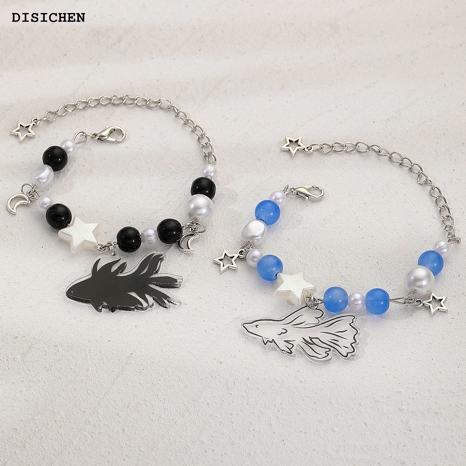 DISICHEN High Quality Crystal Star Pentagram Imitation Pearl Bracelet for Women Girl Vintage Aesthetic Charm Bead Fish Chain Bracelet Jewelry Gift