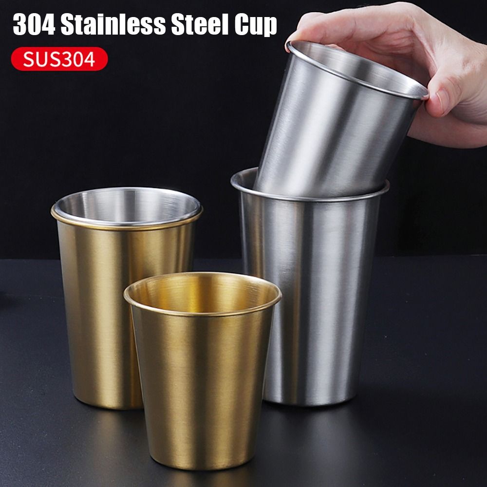 1Pcs Durable Travel Camping Outdoor Stainless Steel Cup Coffee Tea Wine 304 Stainless Steel Whisky Beer Cups 260-500ml Gold Silver Drinking Mug