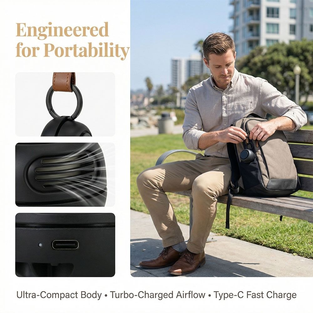Cooling Fan Portable Design Bladeless Fan Compact Design Lightweight Pocket Fan Charging Pocket Size Rechargeable Fan Daily Use