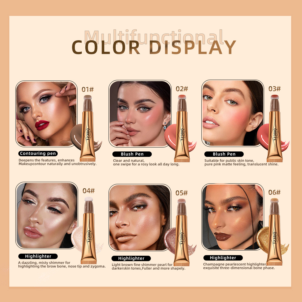 Yuanyan QIBEST Multi-functional Makeup Pen Blush High-gloss Repairing Pen Pearlescent Fine Glitter Matte Naturally Brightens Face Makeup