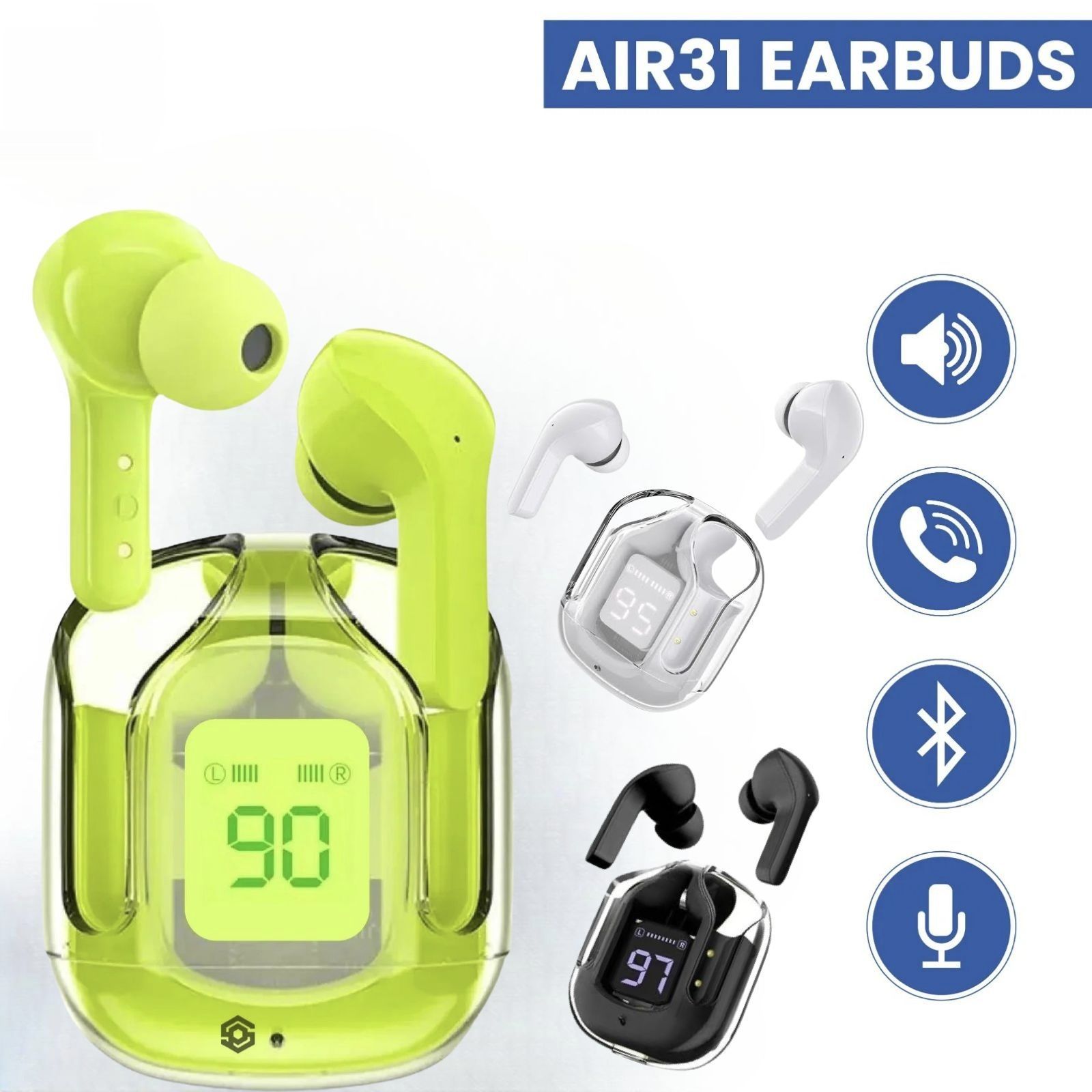 HOT All Models Bluetooth Air 31 Green Mini bluetooth Double inpods 31 airpod Wireless Headset For Android all Phones Wireless Earbuds with Noise Cancelling Microphoned-Color Family: Air 31