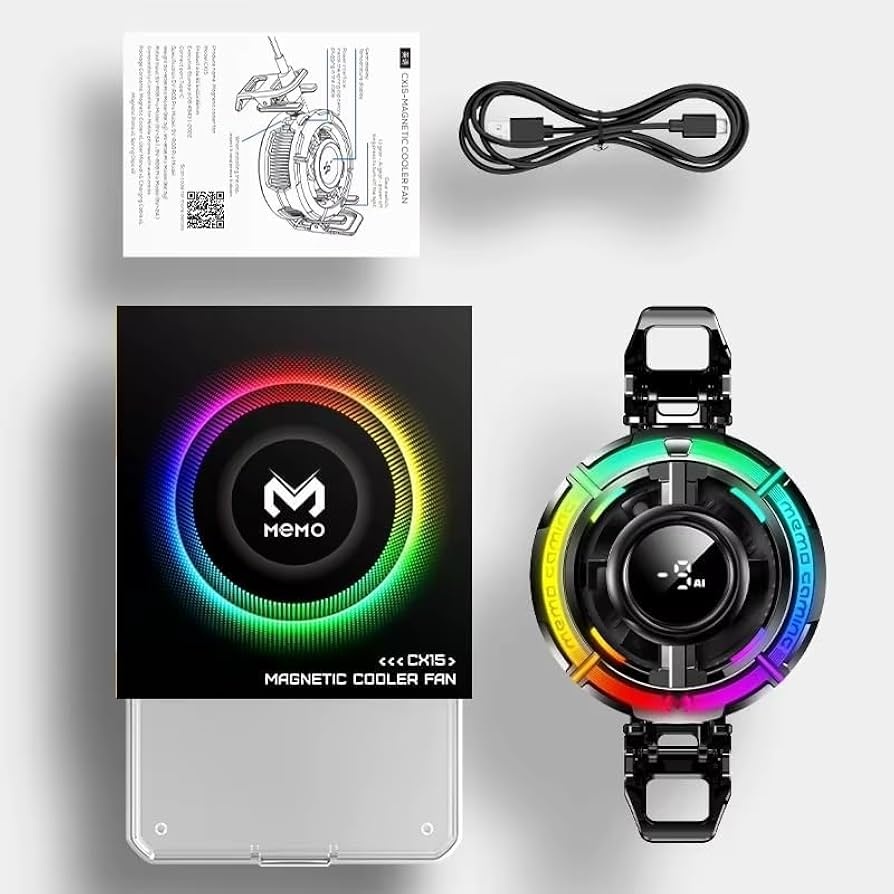 MEMO CX15 Al Digital Display Mobile Game Cooling Fan Colourful LED Light Phone Cooler