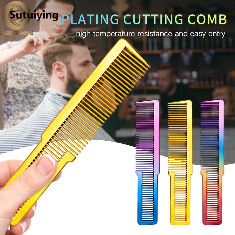 Sutuiying Professional Electroplated Clipper Comb 4 Colors Barber Haircut Profesional Comb Stylist Styling Tools Salon Anti-static Hair Cut Comb