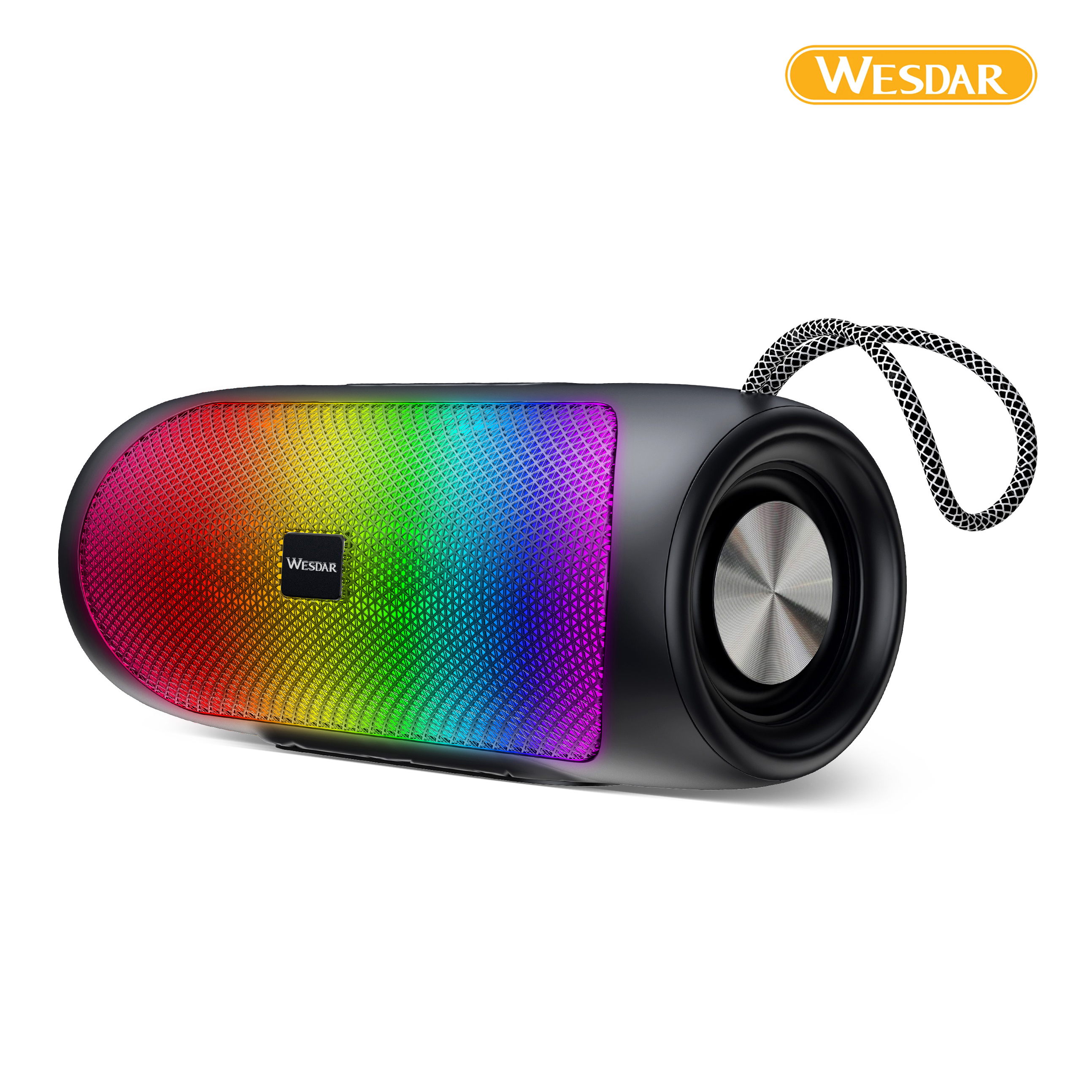 WESDAR K333 RGB Portable Bluetooth Speaker - Dual 5W Speakers, BT v5.3, TWS, USB/TF Support, 3.5-4H Playtime, 1200mAh Battery, LED Colorful Lights, Loud, Clear Bass and Audio