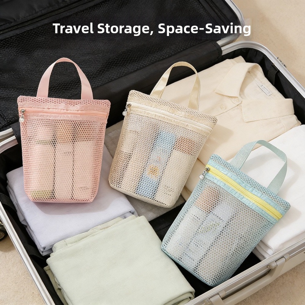 New Mesh Shoulder Bag Large Capacity Hollow Makeup Storage Bag Multifunctional Transparent Swimming Bath Bag