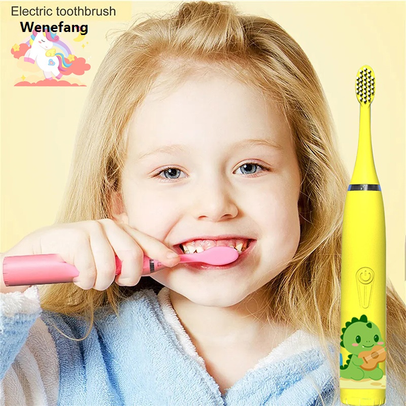 Wenefang Sonic Electric Toothbrush For Kids Cartoon Colorful IPX7 Waterproof New With Replacement Heads Cleaning Automatic Rechargeable Brush